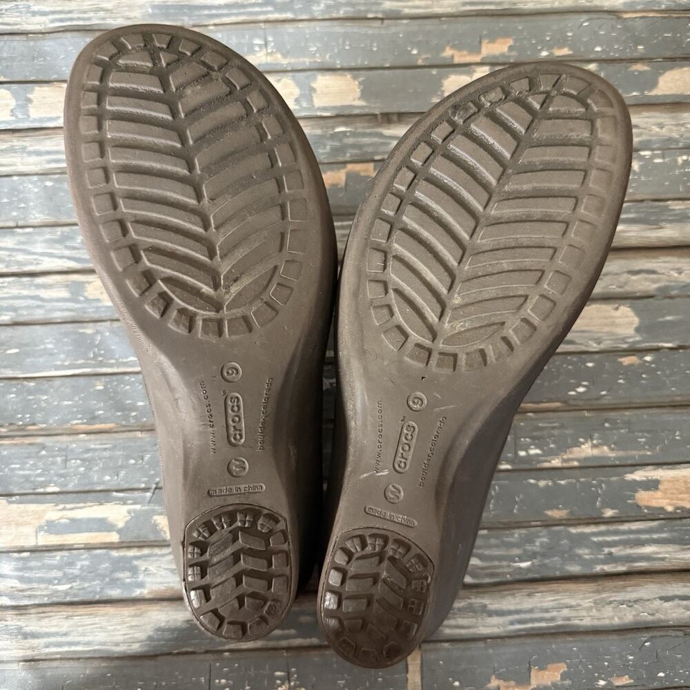 Crocs Frances Size 9 Brown Wedge Mary Jane Slip On Mules Slides Heeled - Picture 8 of 9